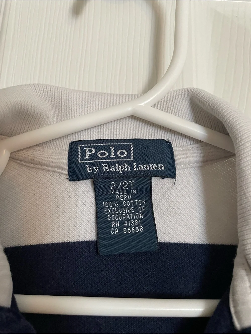 Polo by Ralph Lauren Boys' 2T Navy & White Striped Rugby Polo with Red Logo